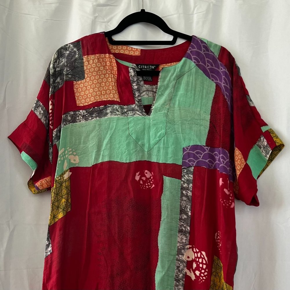 Citron Red Multicolor Patchwork Pattern Short Sle… - image 2